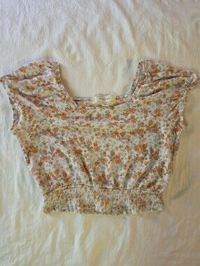 No Comment NY-LA Ditsy Floral Smocked Square Neck Peasant Crop Top M